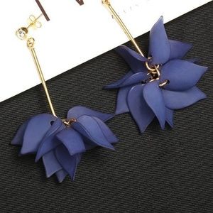 Denim Blue Flower Petal Drop Earrings